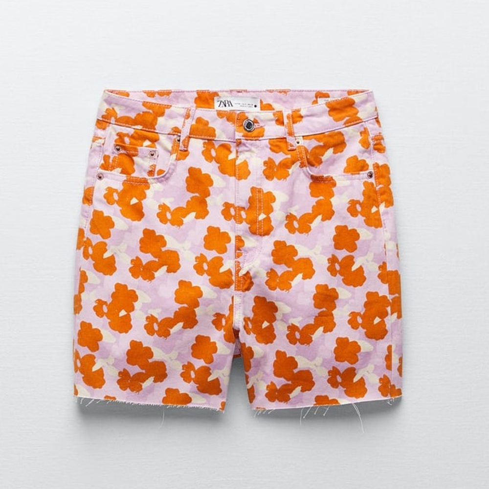 ZARA Floral denim shorts